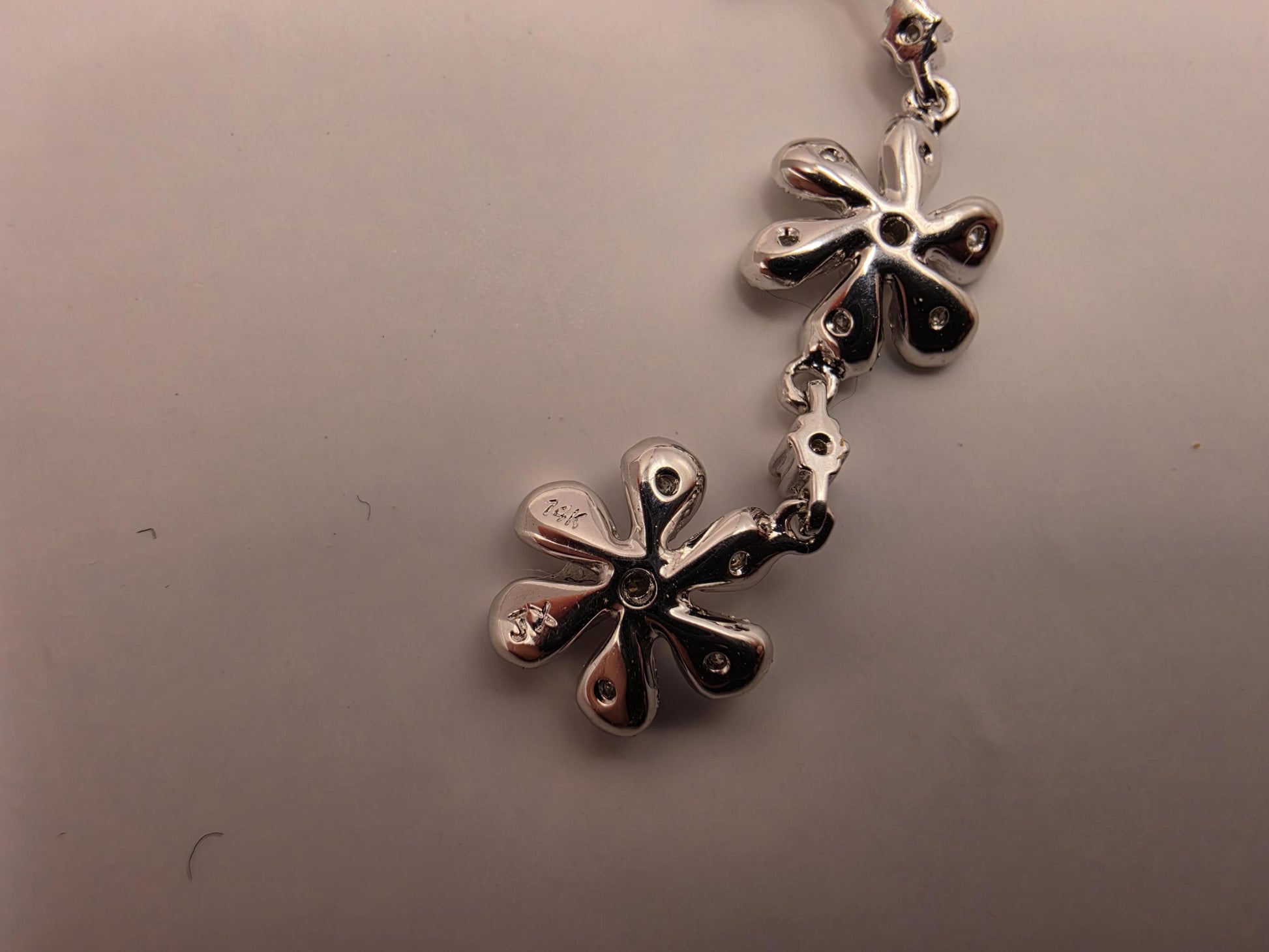 14K White Gold Diamond Flower Drop Necklace Triple Daisy Lariat Pendant Floral Pave Diamond Y Necklace Vintage Style Gift for Her 18 Inch