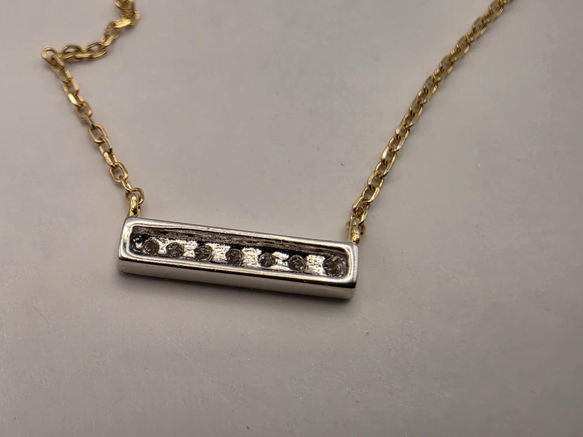 14K Yellow Gold Diamond Bar Necklace Petite Pave Horizontal Bar Pendant Dainty Layering Minimalist Jewelry Gift for Her Everyday 16 Inch