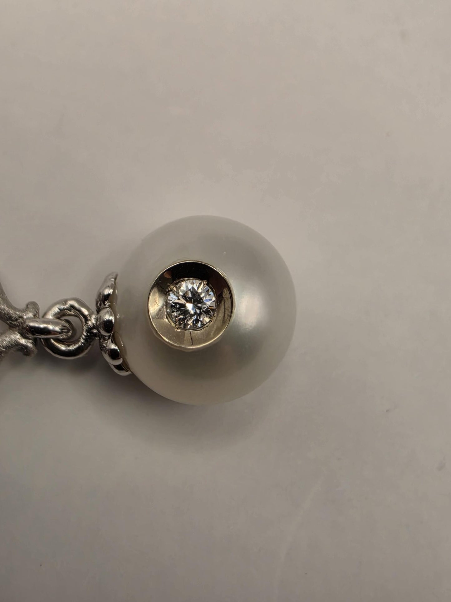 14K White Gold Pearl and Diamond Drop Necklace Vintage Filigree Cultured Pearl Pendant Milgrain Antique Style Bridal Gift for Her 18 Inch