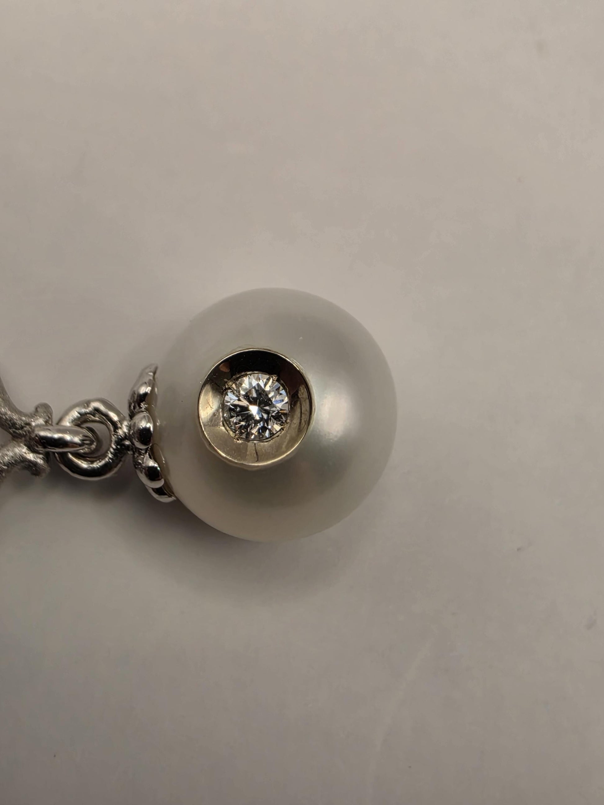 14K White Gold Pearl and Diamond Drop Necklace Vintage Filigree Cultured Pearl Pendant Milgrain Antique Style Bridal Gift for Her 18 Inch