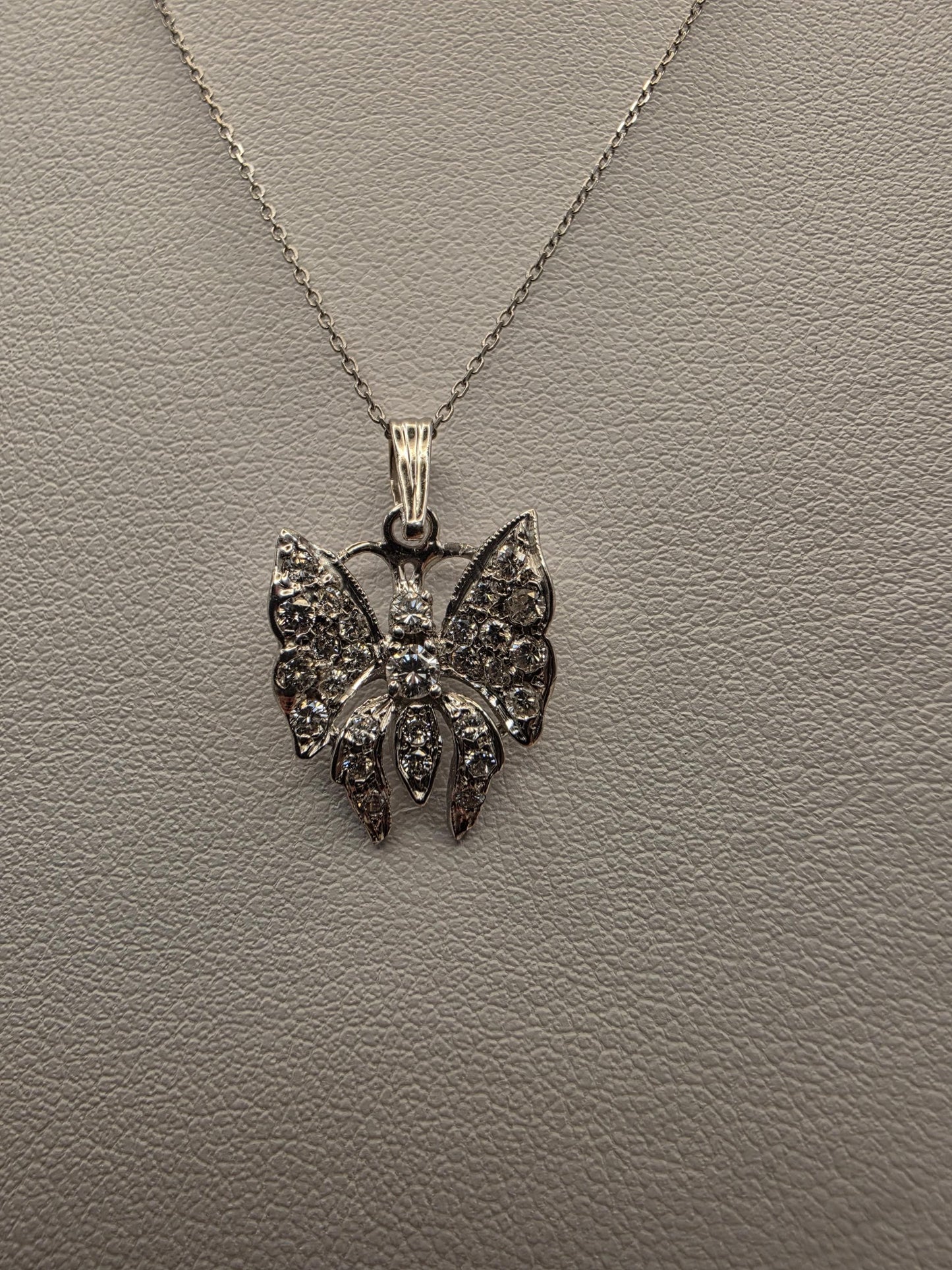 14K White Gold Diamond Butterfly Necklace 0.25 CTW Round Natural Diamond Pave Butterfly Pendant Fine Jewelry Gift for Her Sparkle 18 Inch