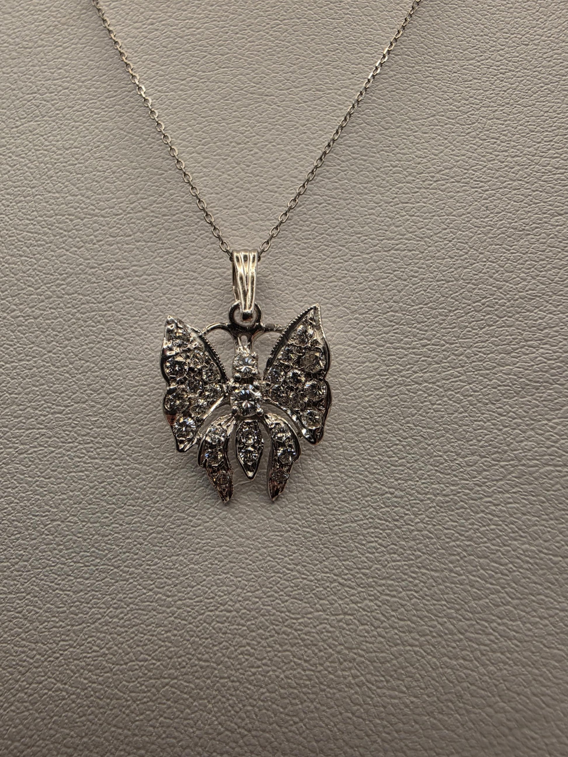 14K White Gold Diamond Butterfly Necklace 0.25 CTW Round Natural Diamond Pave Butterfly Pendant Fine Jewelry Gift for Her Sparkle 18 Inch