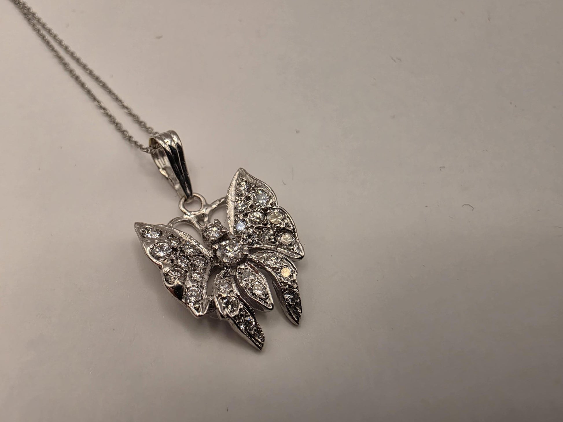 14K White Gold Diamond Butterfly Necklace 0.25 CTW Round Natural Diamond Pave Butterfly Pendant Fine Jewelry Gift for Her Sparkle 18 Inch