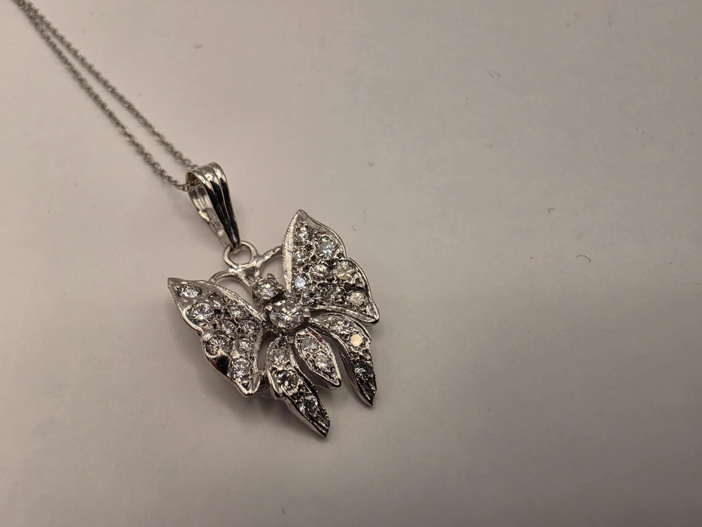 14K White Gold Diamond Butterfly Necklace 0.25 CTW Round Natural Diamond Pave Butterfly Pendant Fine Jewelry Gift for Her Sparkle 18 Inch