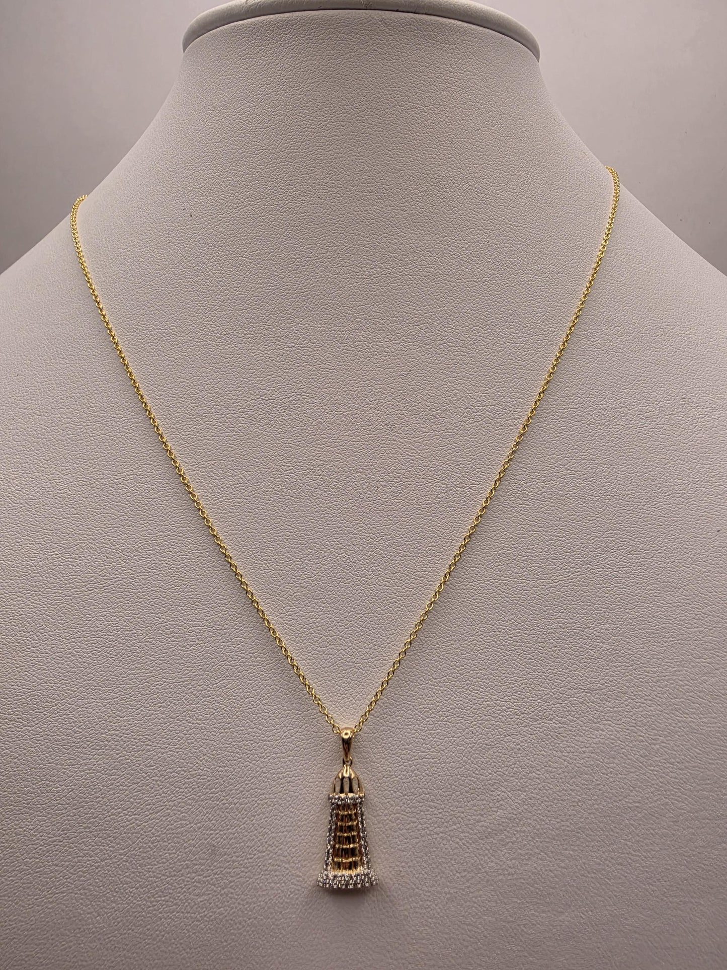 14K Yellow Gold Diamond Lighthouse Necklace Pave Diamond Nautical Pendant Coastal Beach Ocean Jewelry Gift for Sailor Lighthouse Lover 18"