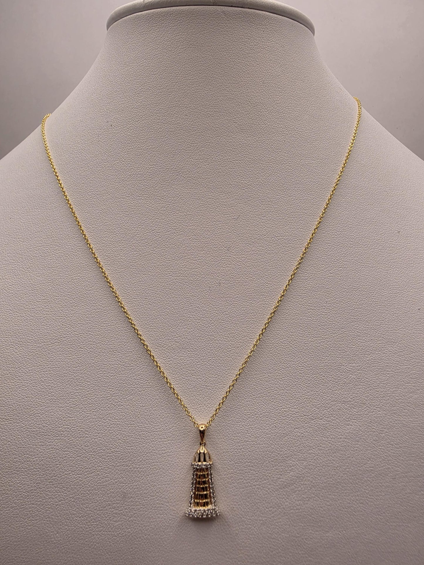 14K Yellow Gold Diamond Lighthouse Necklace Pave Diamond Nautical Pendant Coastal Beach Ocean Jewelry Gift for Sailor Lighthouse Lover 18"
