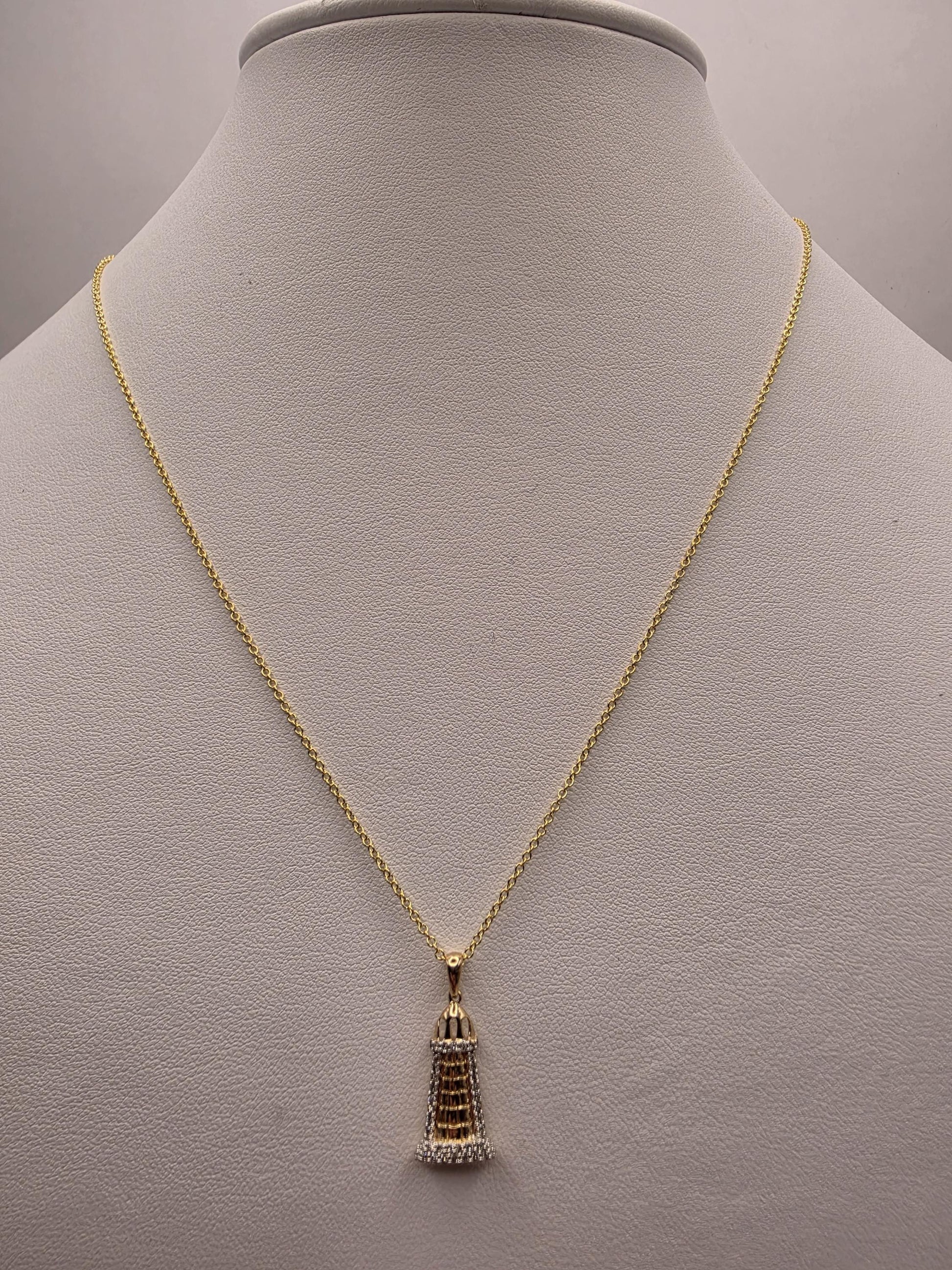 14K Yellow Gold Diamond Lighthouse Necklace Pave Diamond Nautical Pendant Coastal Beach Ocean Jewelry Gift for Sailor Lighthouse Lover 18"