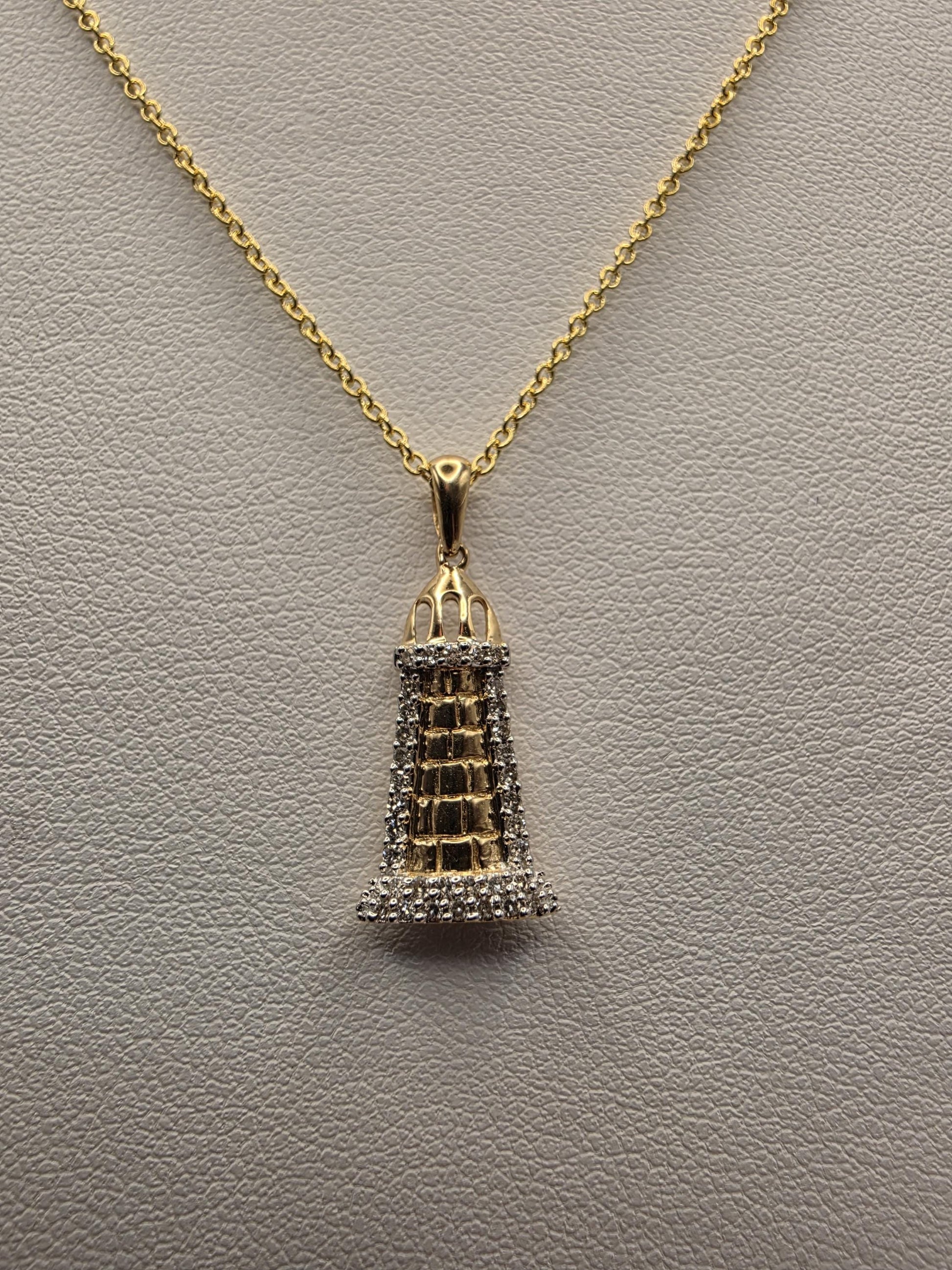 14K Yellow Gold Diamond Lighthouse Necklace Pave Diamond Nautical Pendant Coastal Beach Ocean Jewelry Gift for Sailor Lighthouse Lover 18"