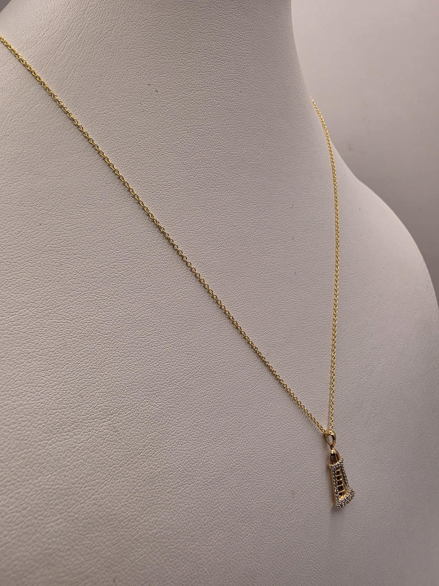14K Yellow Gold Diamond Lighthouse Necklace Pave Diamond Nautical Pendant Coastal Beach Ocean Jewelry Gift for Sailor Lighthouse Lover 18"