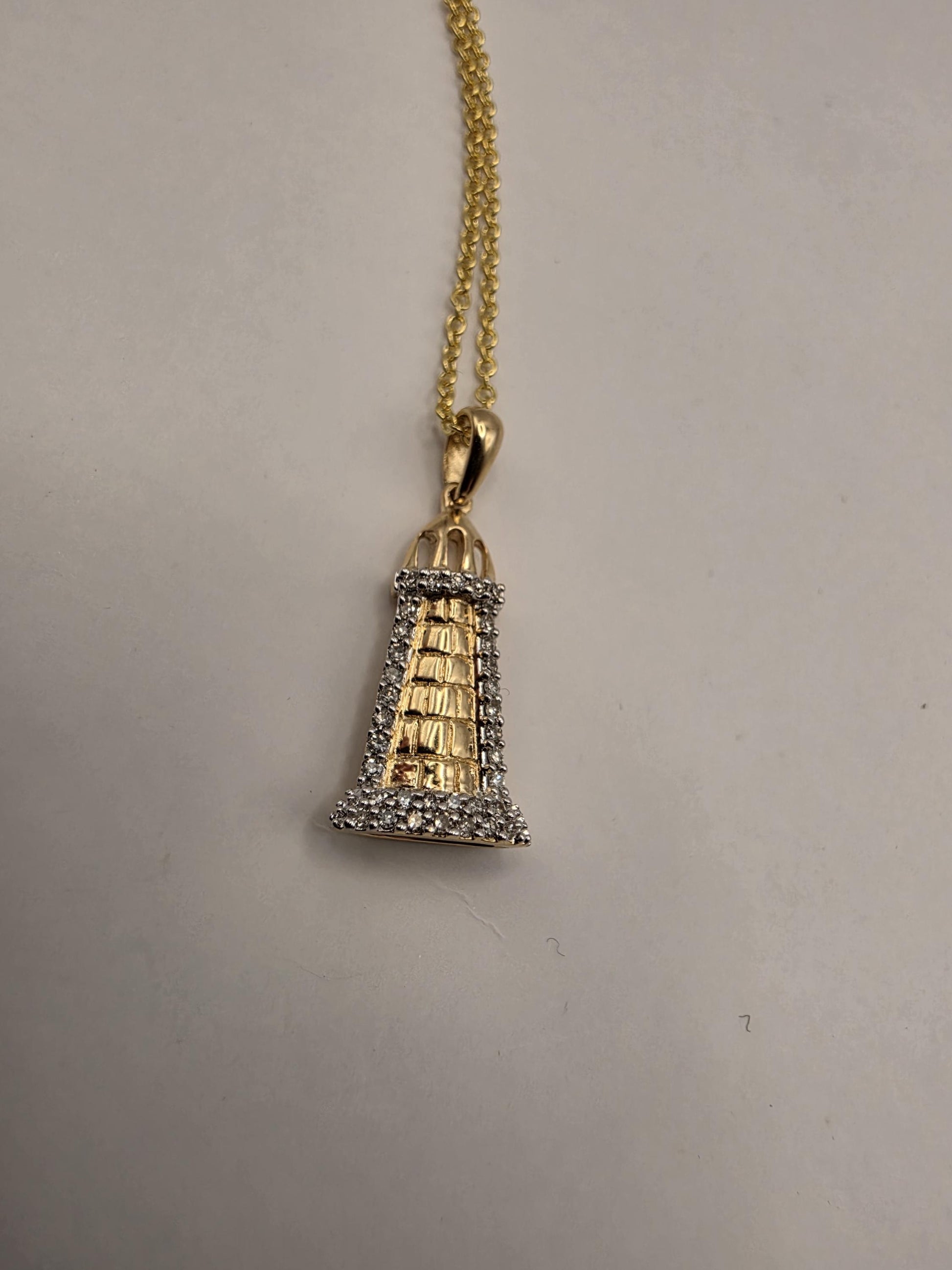 14K Yellow Gold Diamond Lighthouse Necklace Pave Diamond Nautical Pendant Coastal Beach Ocean Jewelry Gift for Sailor Lighthouse Lover 18"