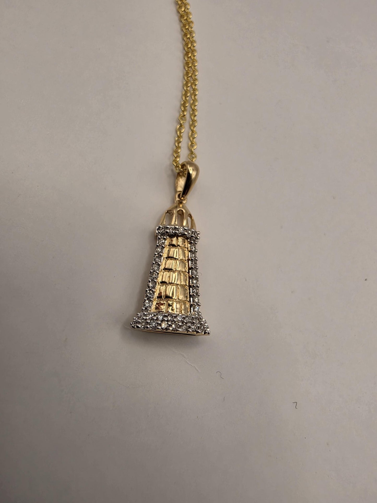 14K Yellow Gold Diamond Lighthouse Necklace Pave Diamond Nautical Pendant Coastal Beach Ocean Jewelry Gift for Sailor Lighthouse Lover 18"