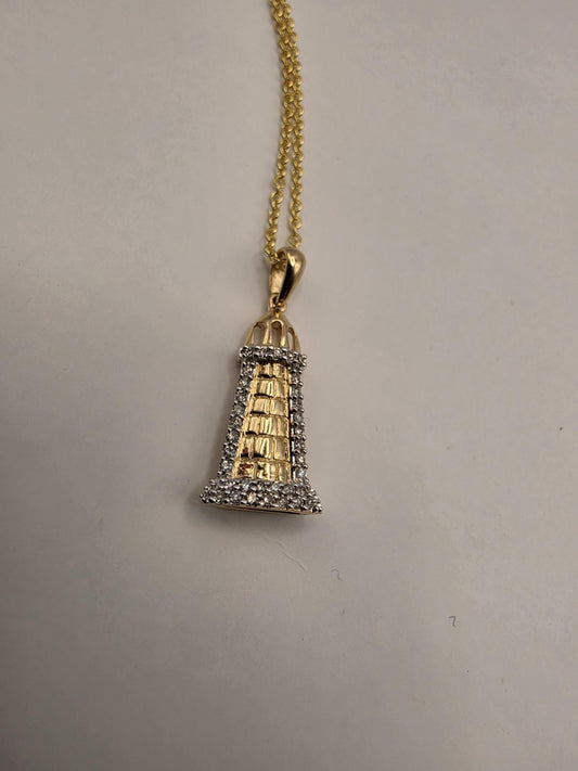 14K Yellow Gold Diamond Lighthouse Necklace Pave Diamond Nautical Pendant Coastal Beach Ocean Jewelry Gift for Sailor Lighthouse Lover 18"