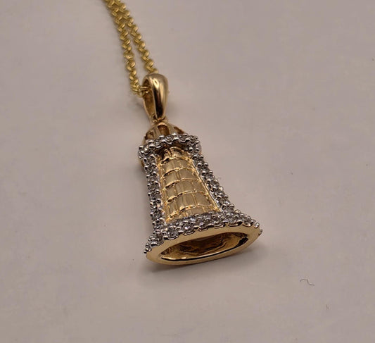 14K Yellow Gold Diamond Lighthouse Necklace Pave Diamond Nautical Pendant Coastal Beach Ocean Jewelry Gift for Sailor Lighthouse Lover 18"