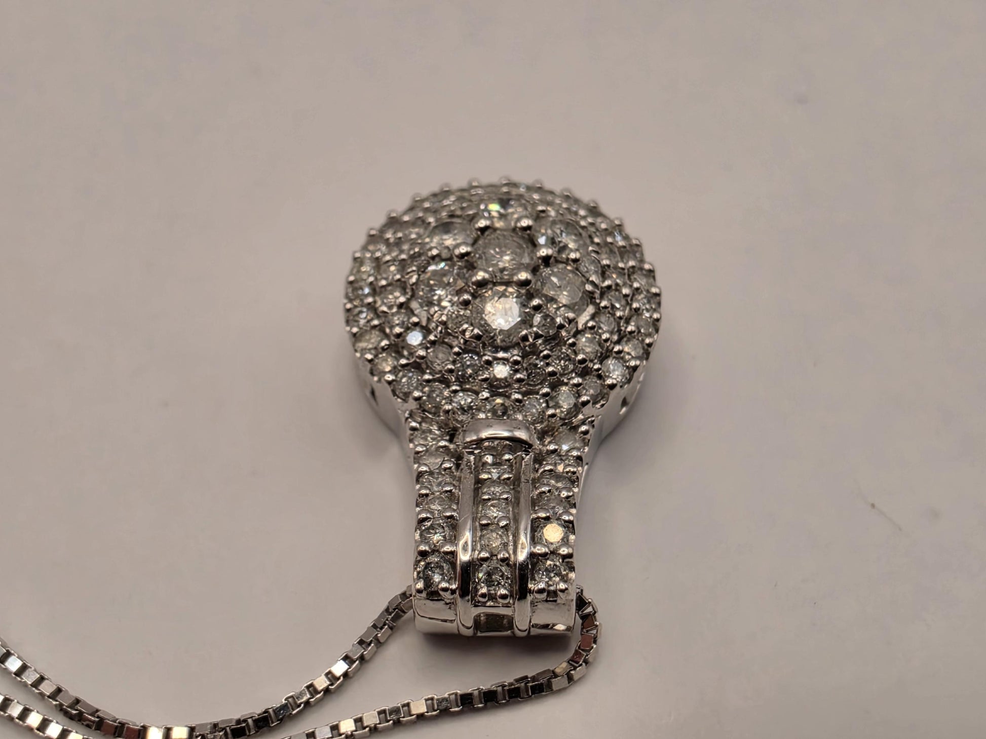 10K White Gold Pave Diamond Ball Necklace Round Natural Diamond Sphere Orb Pendant Fine Jewelry Gift for Her Sparkle 3D Ball 18 Inch