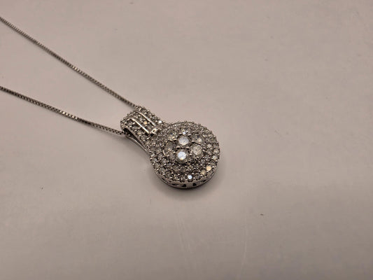 10K White Gold Pave Diamond Ball Necklace Round Natural Diamond Sphere Orb Pendant Fine Jewelry Gift for Her Sparkle 3D Ball 18 Inch