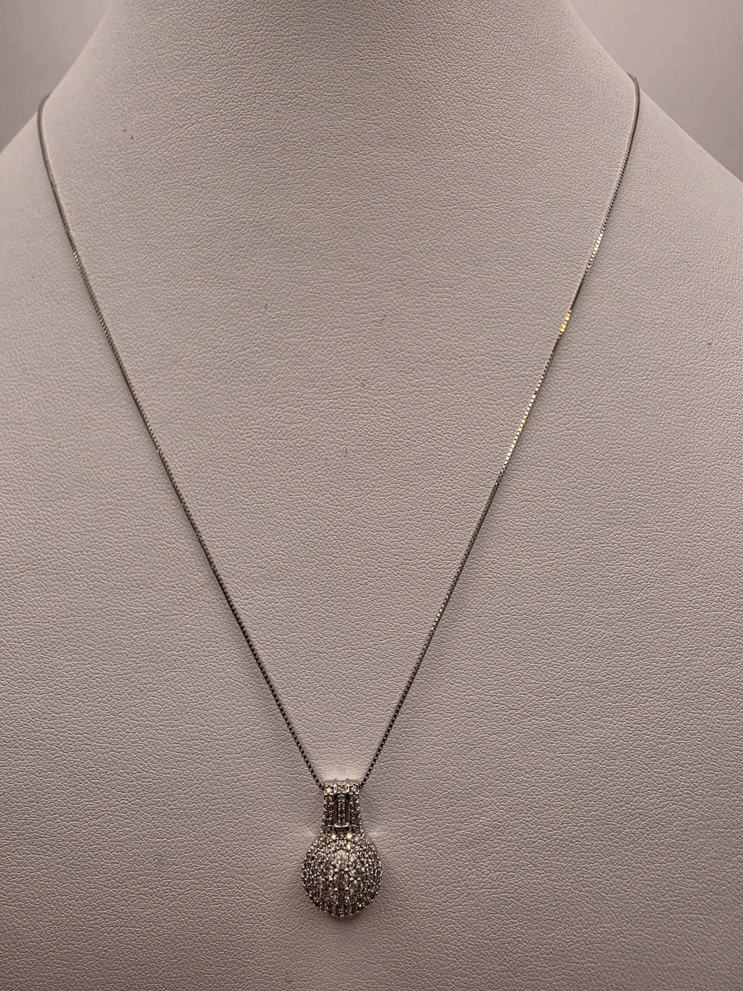 10K White Gold Pave Diamond Ball Necklace Round Natural Diamond Sphere Orb Pendant Fine Jewelry Gift for Her Sparkle 3D Ball 18 Inch