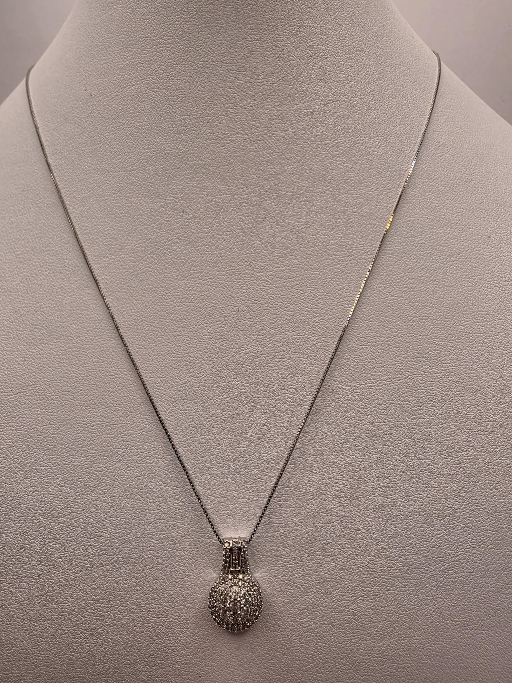 10K White Gold Pave Diamond Ball Necklace Round Natural Diamond Sphere Orb Pendant Fine Jewelry Gift for Her Sparkle 3D Ball 18 Inch