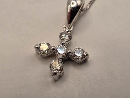 18K White Gold Diamond Cross Necklace 0.26 CTW Round Natural Diamond Cross Pendant Faith Christian Fine Jewelry Gift for Her 16 Inch
