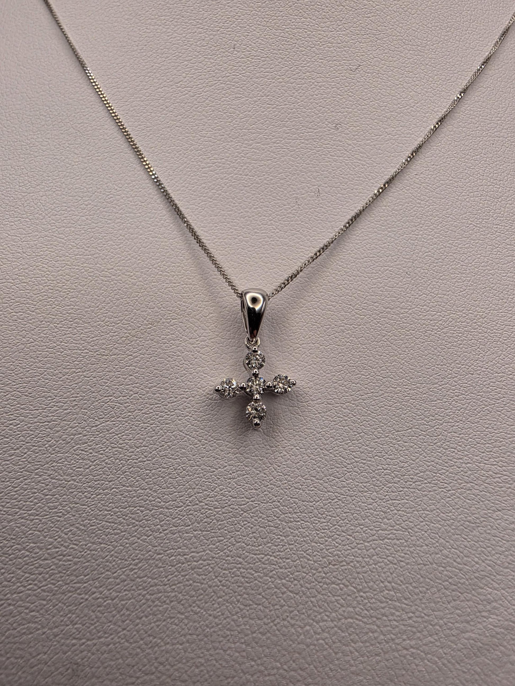 18K White Gold Diamond Cross Necklace 0.26 CTW Round Natural Diamond Cross Pendant Faith Christian Fine Jewelry Gift for Her 16 Inch