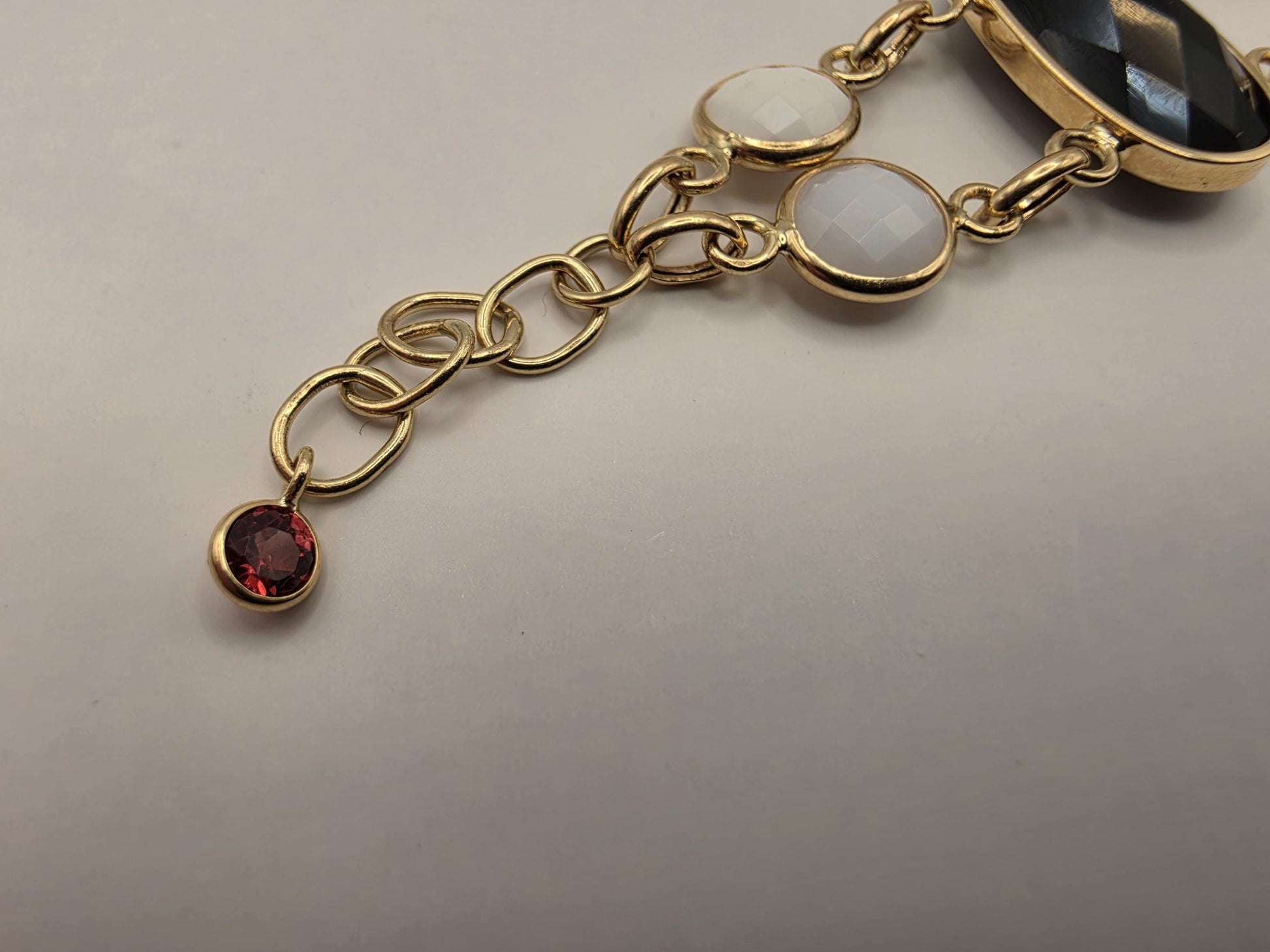 14K Yellow Gold Black and White Onyx Bracelet Faceted Oval Station Double Strand Statement Bracelet Fine Jewelry Gift for Her 8 Inch