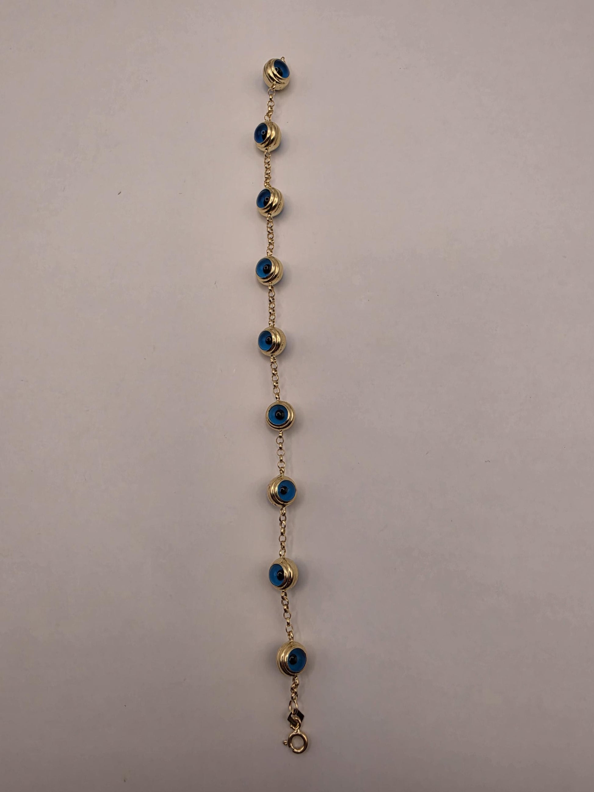 14K Yellow Gold Evil Eye Bracelet Blue Glass Bead Nazar Protection Good Luck Turkish Greek Amulet Fine Jewelry Gift for Her 7.5 Inch