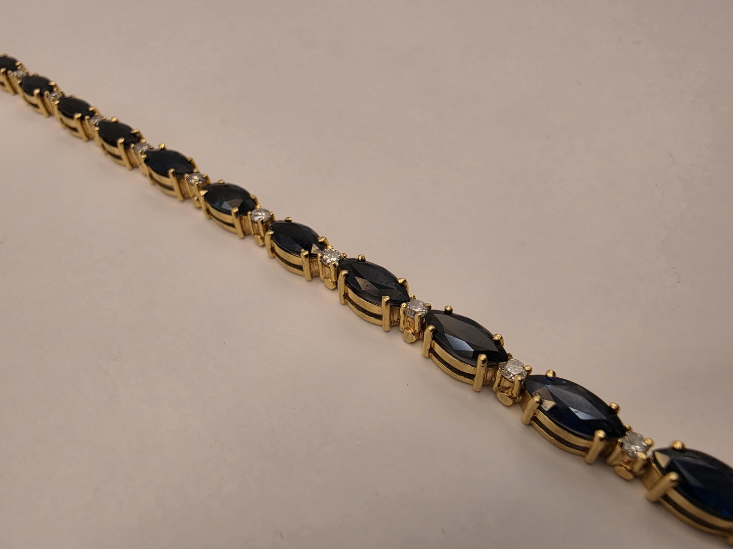 14K Yellow Gold Sapphire Diamond Tennis Bracelet Marquise Blue Sapphire Natural Diamond Line September Birthstone Fine Jewelry 7 Inch