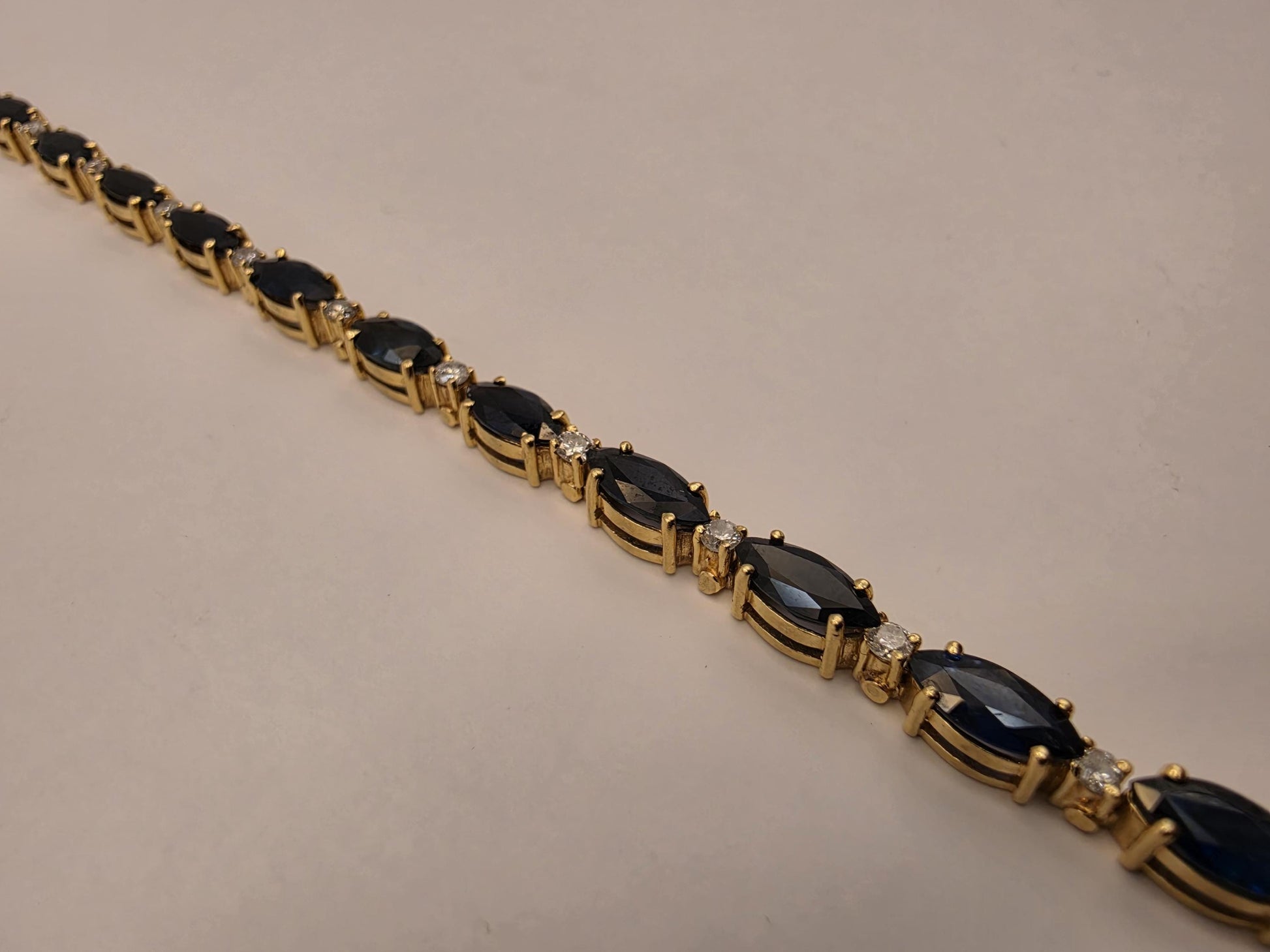 14K Yellow Gold Sapphire Diamond Tennis Bracelet Marquise Blue Sapphire Natural Diamond Line September Birthstone Fine Jewelry 7 Inch