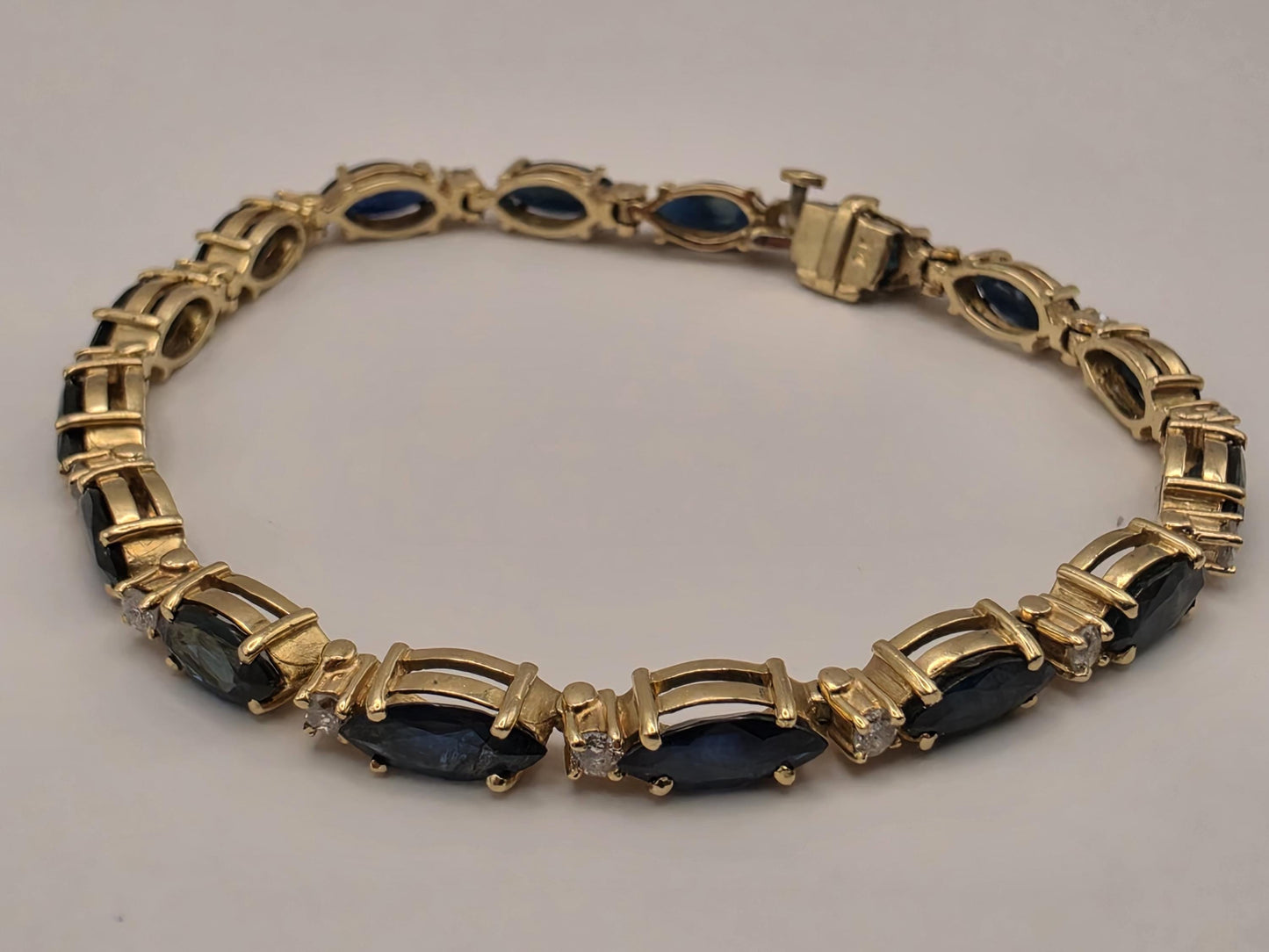 14K Yellow Gold Sapphire Diamond Tennis Bracelet Marquise Blue Sapphire Natural Diamond Line September Birthstone Fine Jewelry 7 Inch