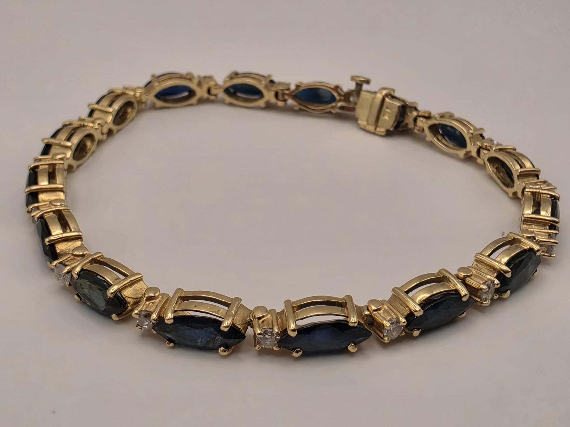 14K Yellow Gold Sapphire Diamond Tennis Bracelet Marquise Blue Sapphire Natural Diamond Line September Birthstone Fine Jewelry 7 Inch