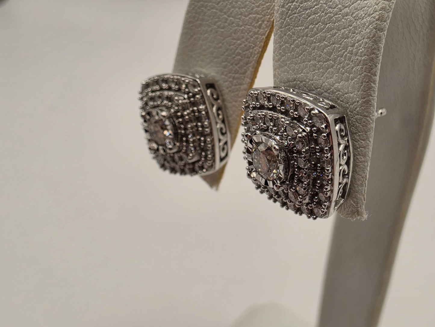 14K White Gold Diamond Double Halo Stud Earrings Round Natural Diamond Cushion Square Halo Studs Fine Jewelry Gift for Her Sparkle