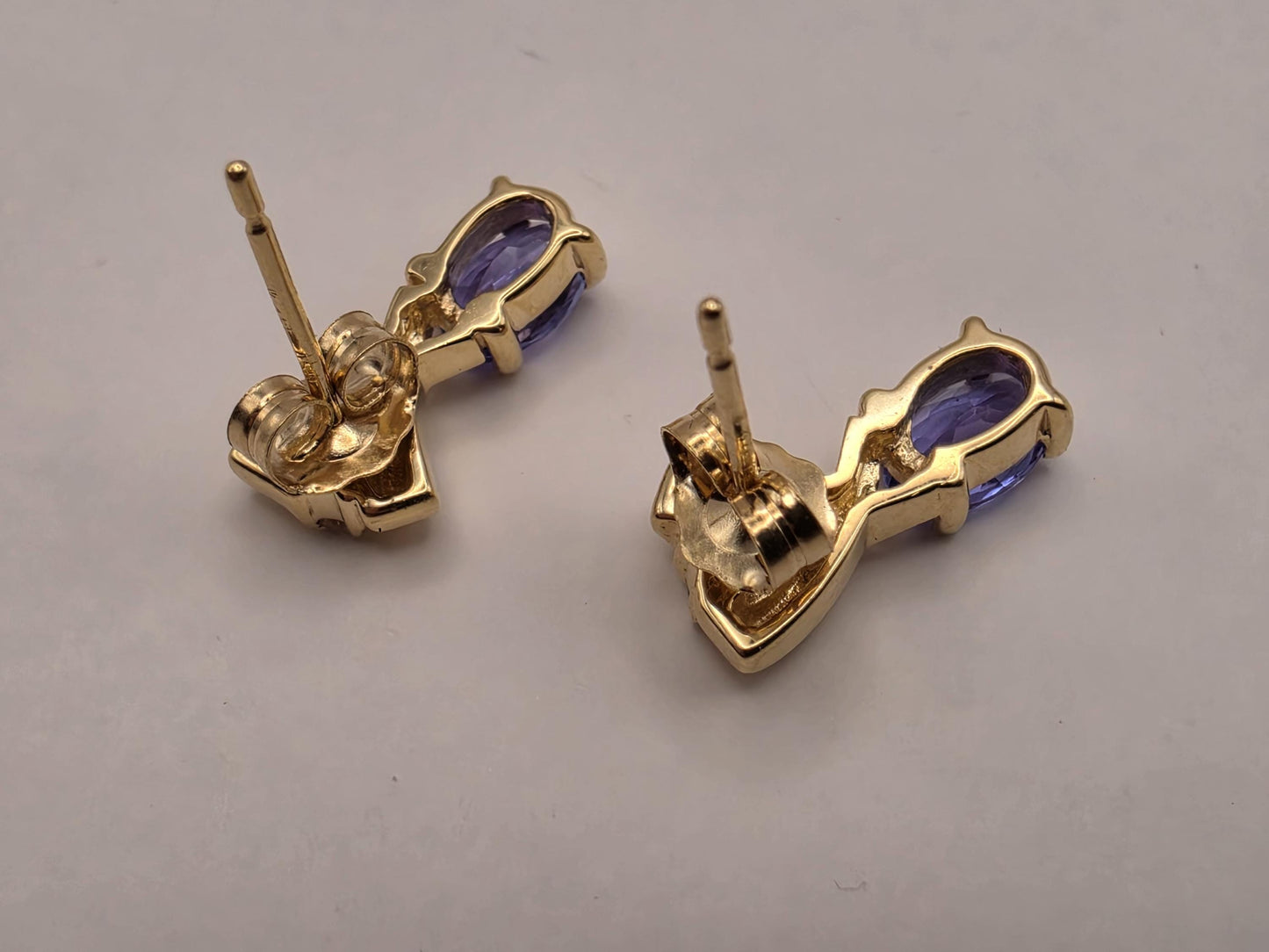 14K Yellow Gold Tanzanite Diamond Stud Earrings Oval Natural Tanzanite Studs December Birthstone Purple Blue Gemstone Gift for Her