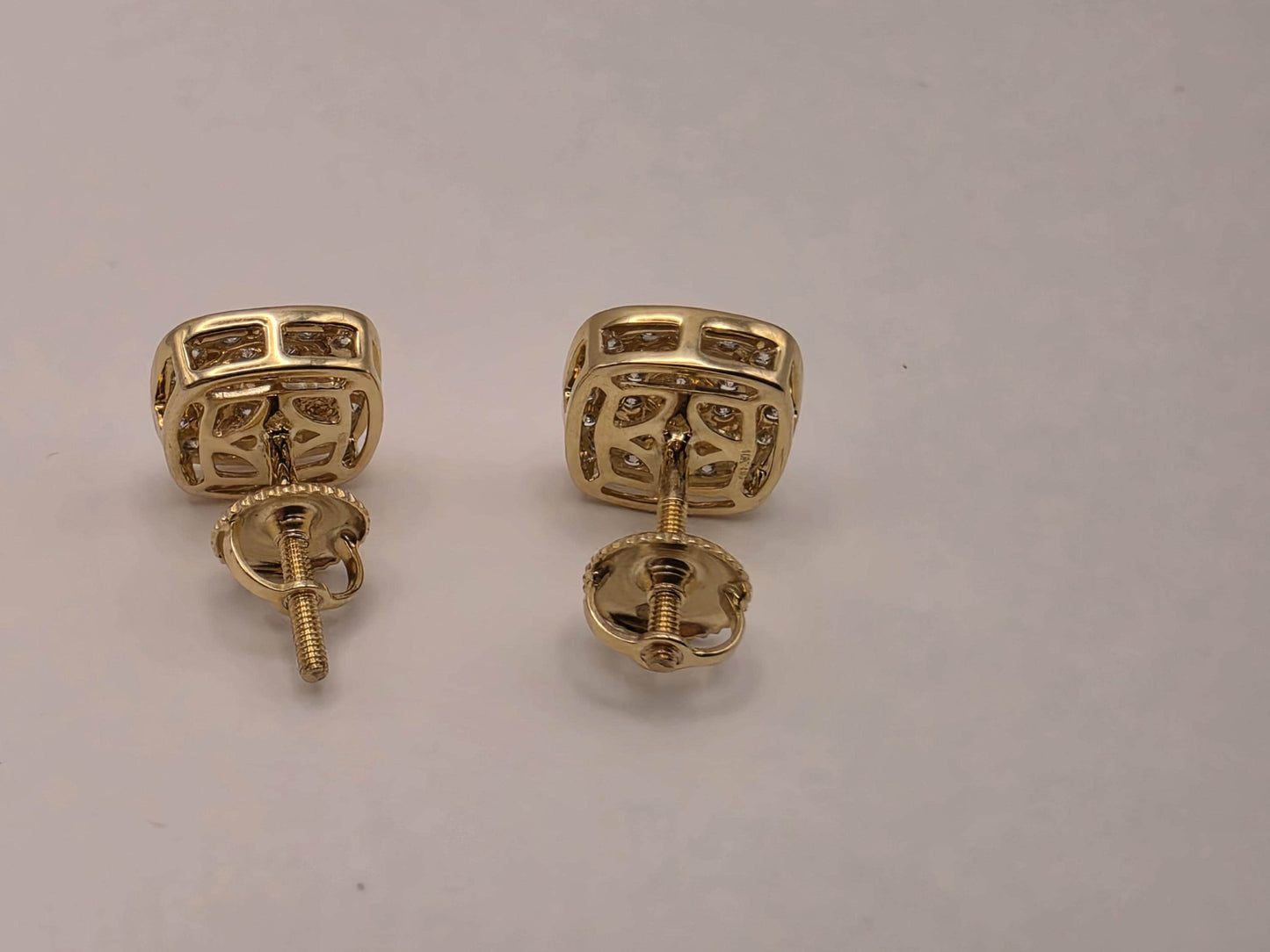 10K Yellow Gold Diamond Cluster Stud Earrings Pave Natural Diamond Square Cushion Studs Screw Back Fine Jewelry Gift for Him Her