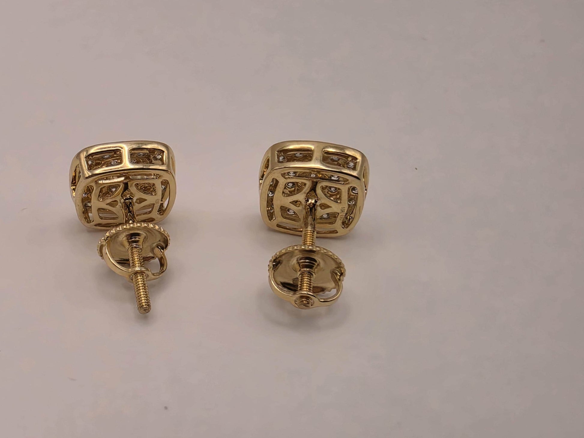 10K Yellow Gold Diamond Cluster Stud Earrings Pave Natural Diamond Square Cushion Studs Screw Back Fine Jewelry Gift for Him Her