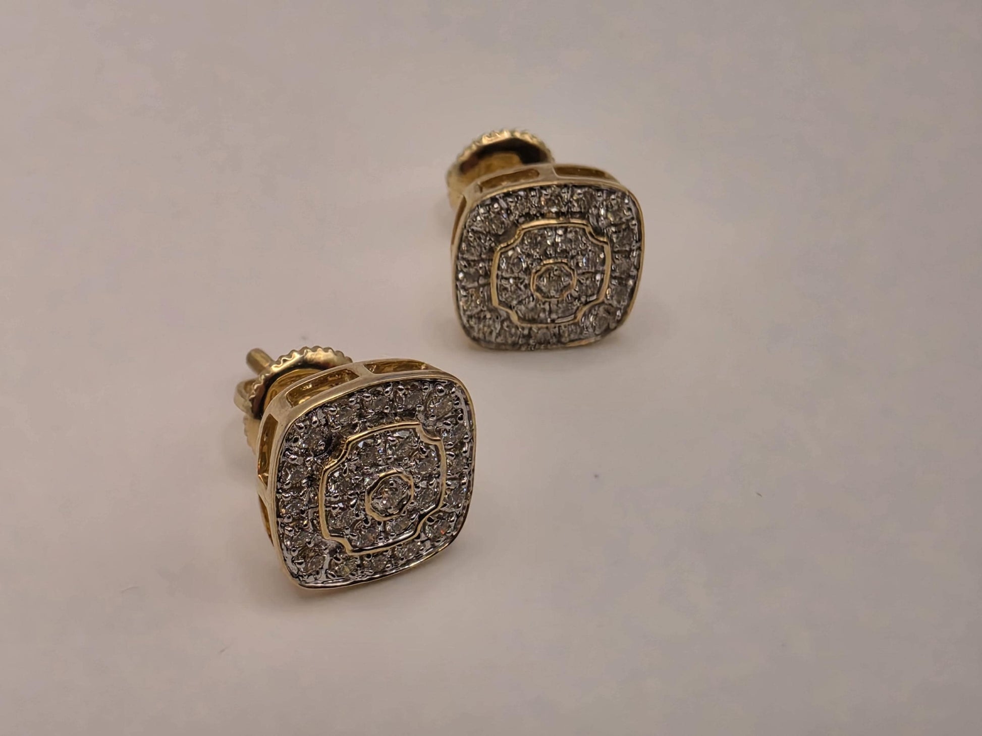 10K Yellow Gold Diamond Cluster Stud Earrings Pave Natural Diamond Square Cushion Studs Screw Back Fine Jewelry Gift for Him Her