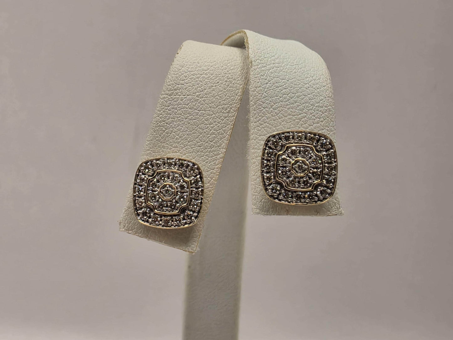 10K Yellow Gold Diamond Cluster Stud Earrings Pave Natural Diamond Square Cushion Studs Screw Back Fine Jewelry Gift for Him Her