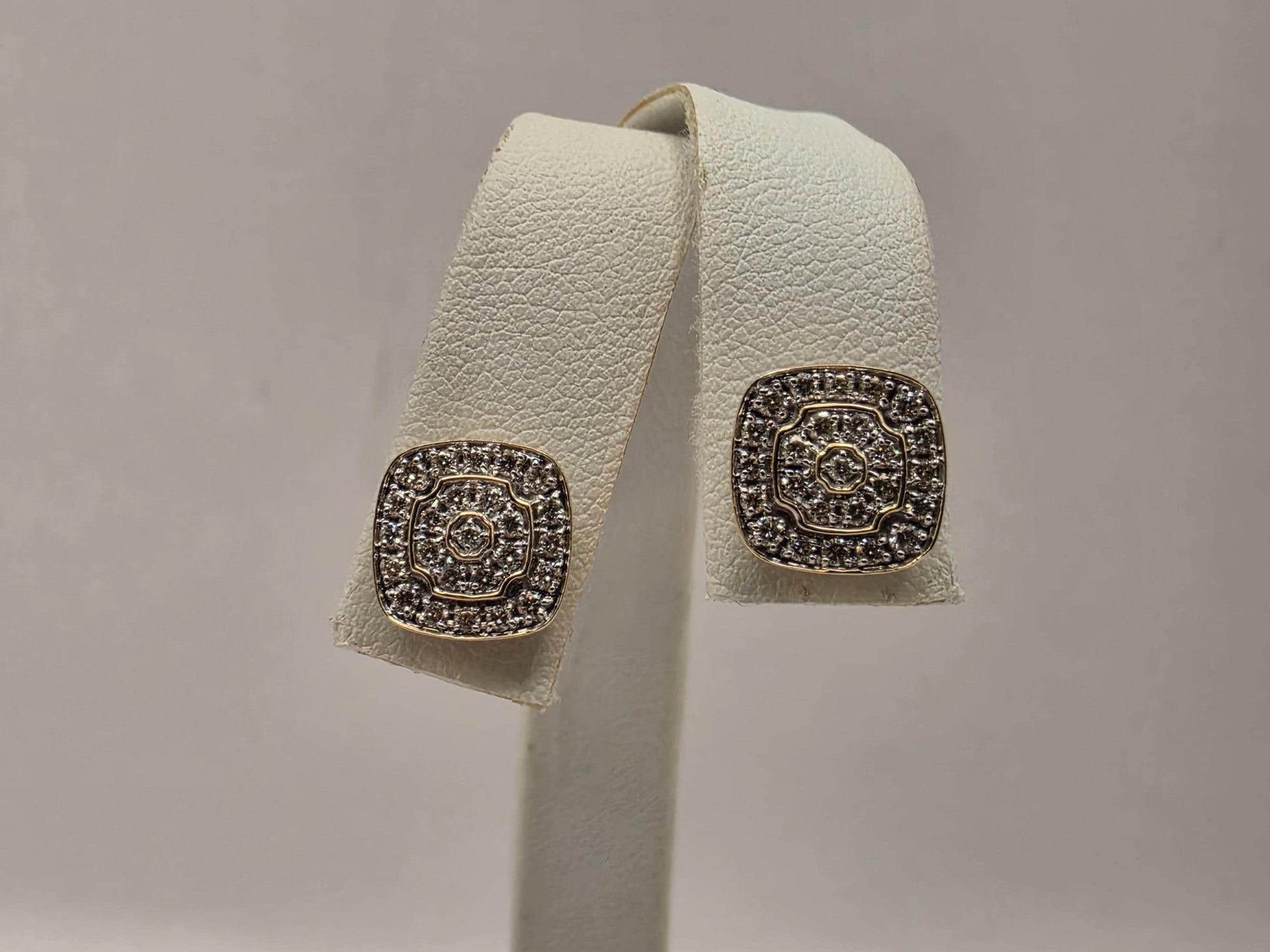 10K Yellow Gold Diamond Cluster Stud Earrings Pave Natural Diamond Square Cushion Studs Screw Back Fine Jewelry Gift for Him Her