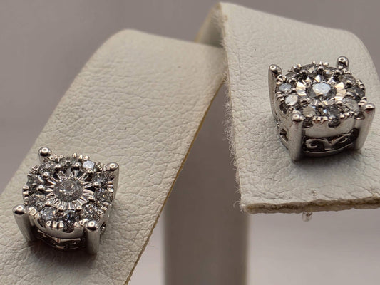10K White Gold Diamond Stud Earrings 0.25 CTW Natural Diamond Illusion Set Round Studs Fine Jewelry Gift for Her Classic Sparkle