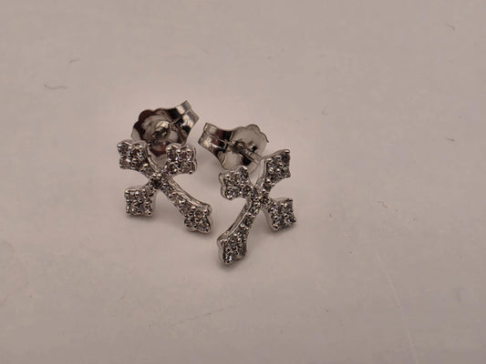 10K White Gold Diamond Cross Stud Earrings | Petite Pave Cross Studs | Dainty Religious Diamond Studs | Faith Gift