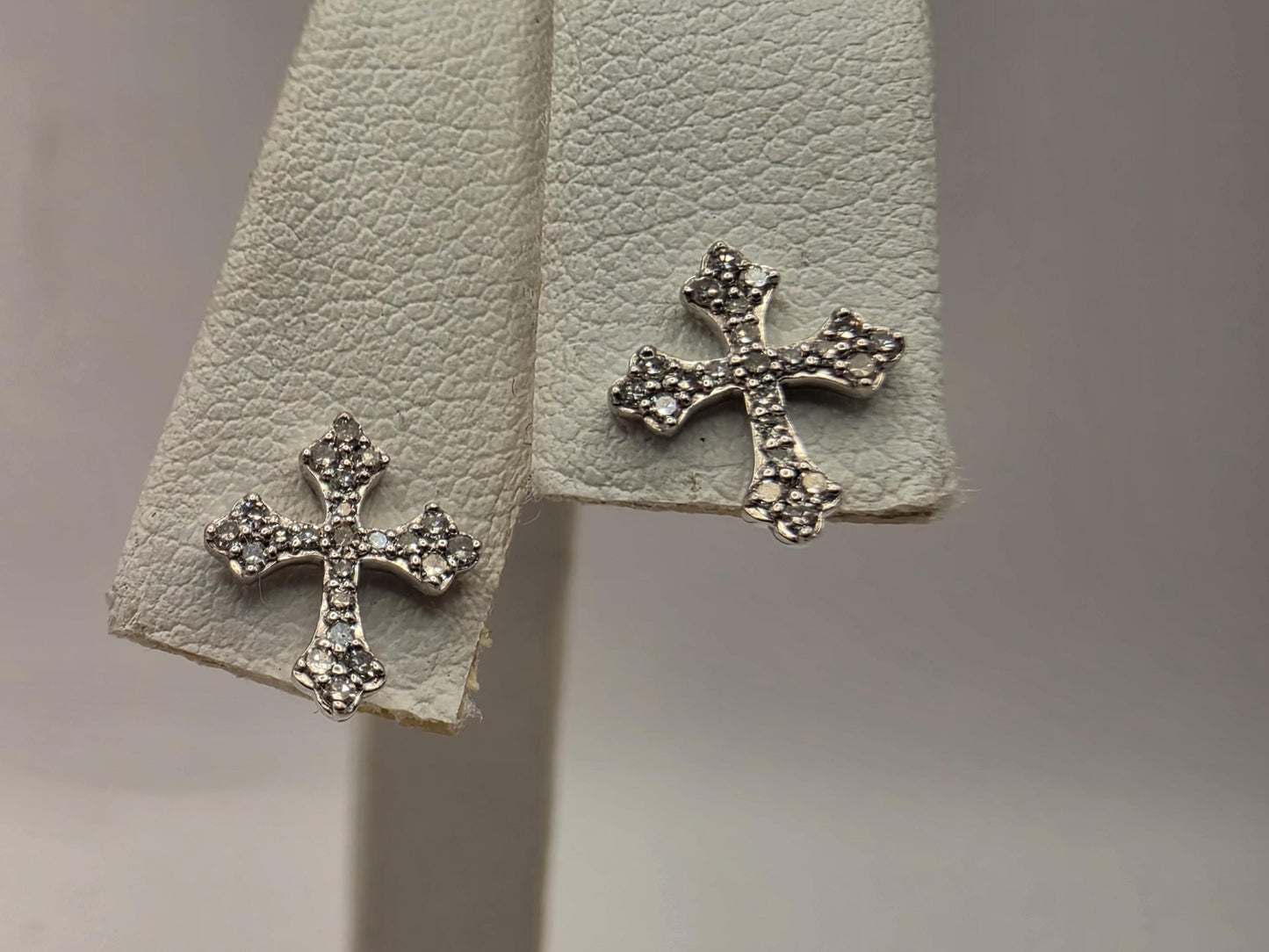 10K White Gold Diamond Cross Stud Earrings | Petite Pave Cross Studs | Dainty Religious Diamond Studs | Faith Gift