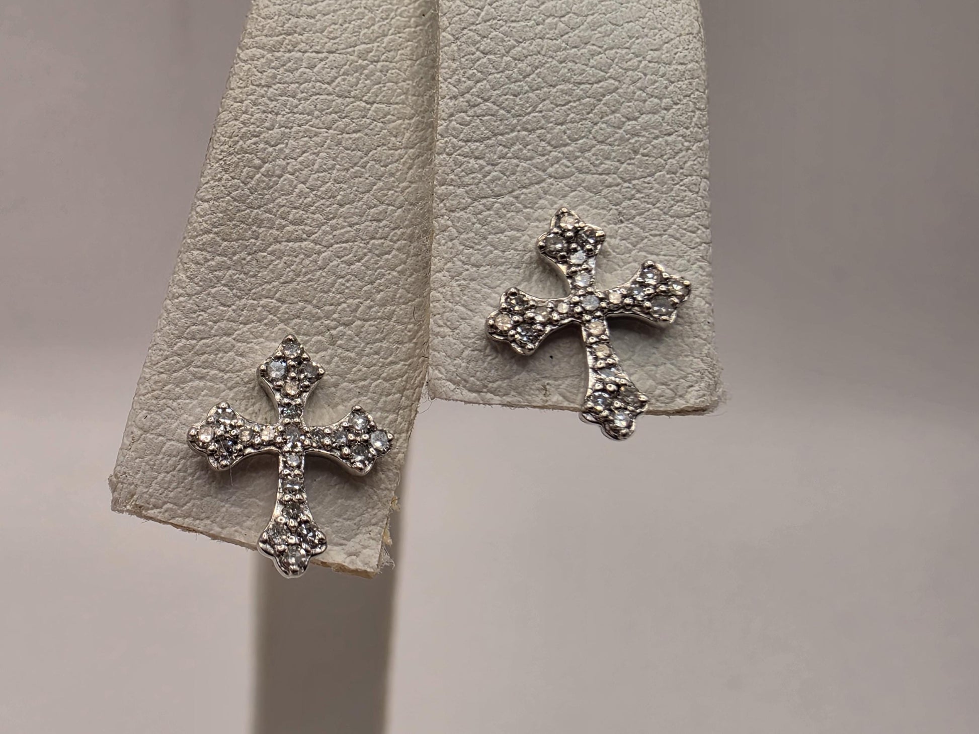 10K White Gold Diamond Cross Stud Earrings | Petite Pave Cross Studs | Dainty Religious Diamond Studs | Faith Gift