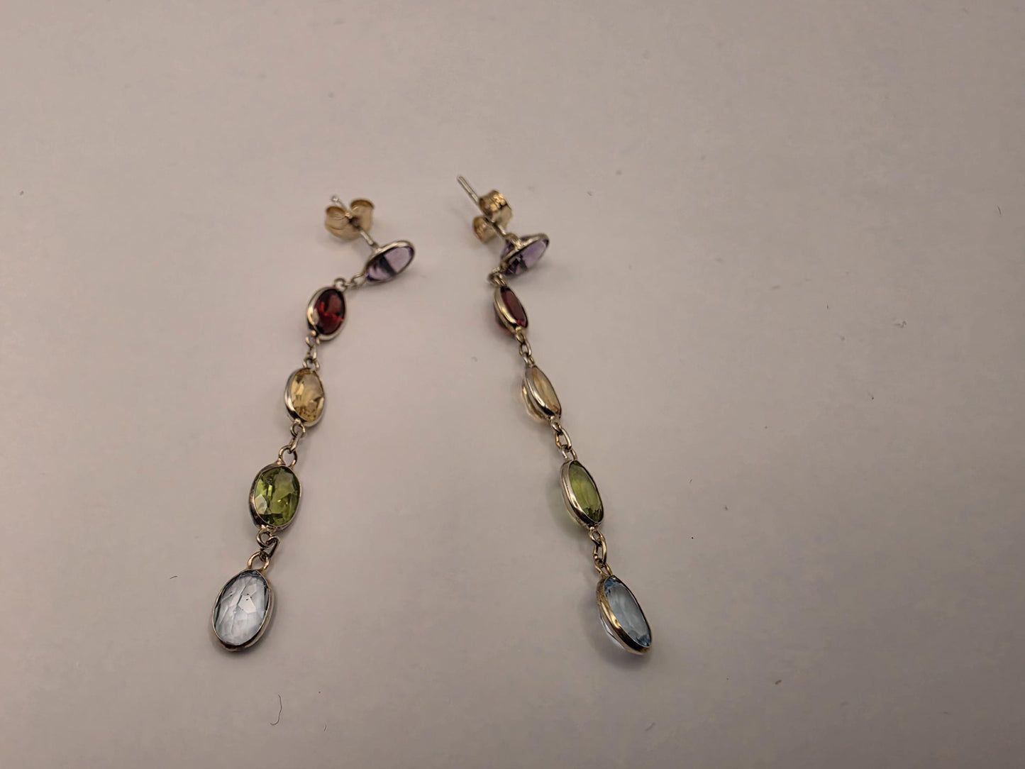 14K Gold Multi Gemstone Drop Earrings | Amethyst Garnet Citrine Peridot Blue Topaz | Bezel Dangle Earrings | Gift for Her