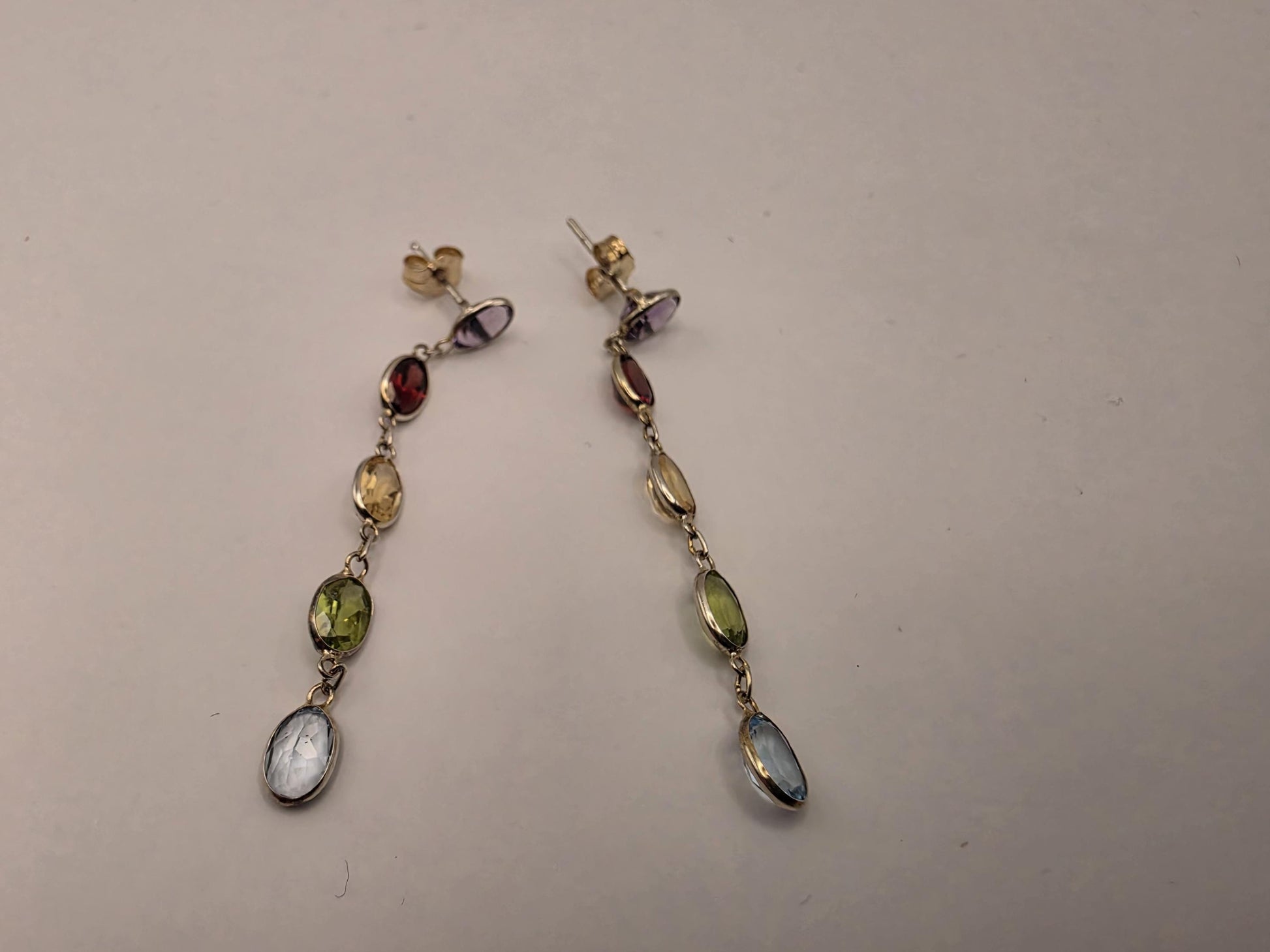 14K Gold Multi Gemstone Drop Earrings | Amethyst Garnet Citrine Peridot Blue Topaz | Bezel Dangle Earrings | Gift for Her