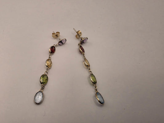 14K Gold Multi Gemstone Drop Earrings | Amethyst Garnet Citrine Peridot Blue Topaz | Bezel Dangle Earrings | Gift for Her