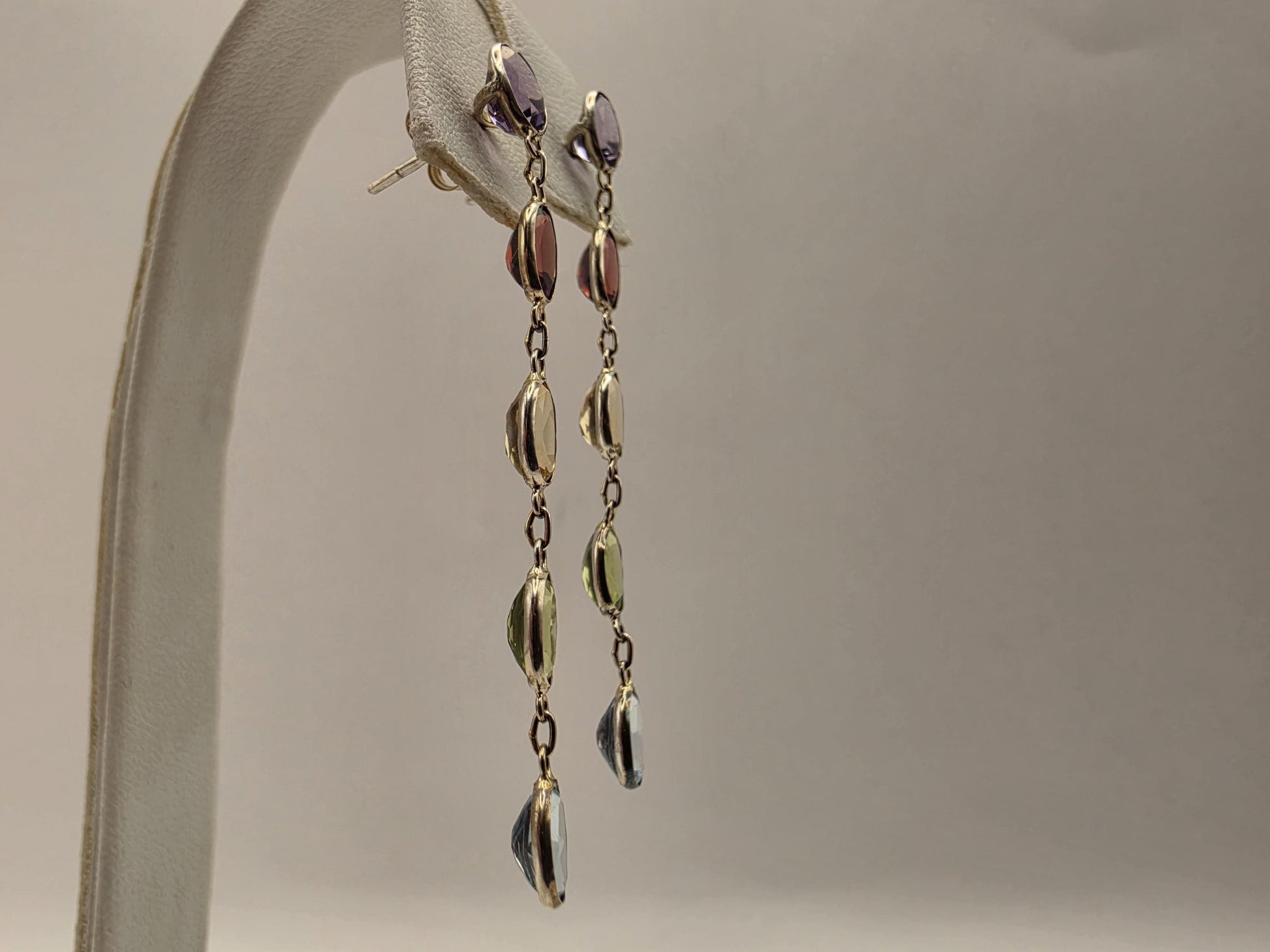 14K Gold Multi Gemstone Drop Earrings | Amethyst Garnet Citrine Peridot Blue Topaz | Bezel Dangle Earrings | Gift for Her