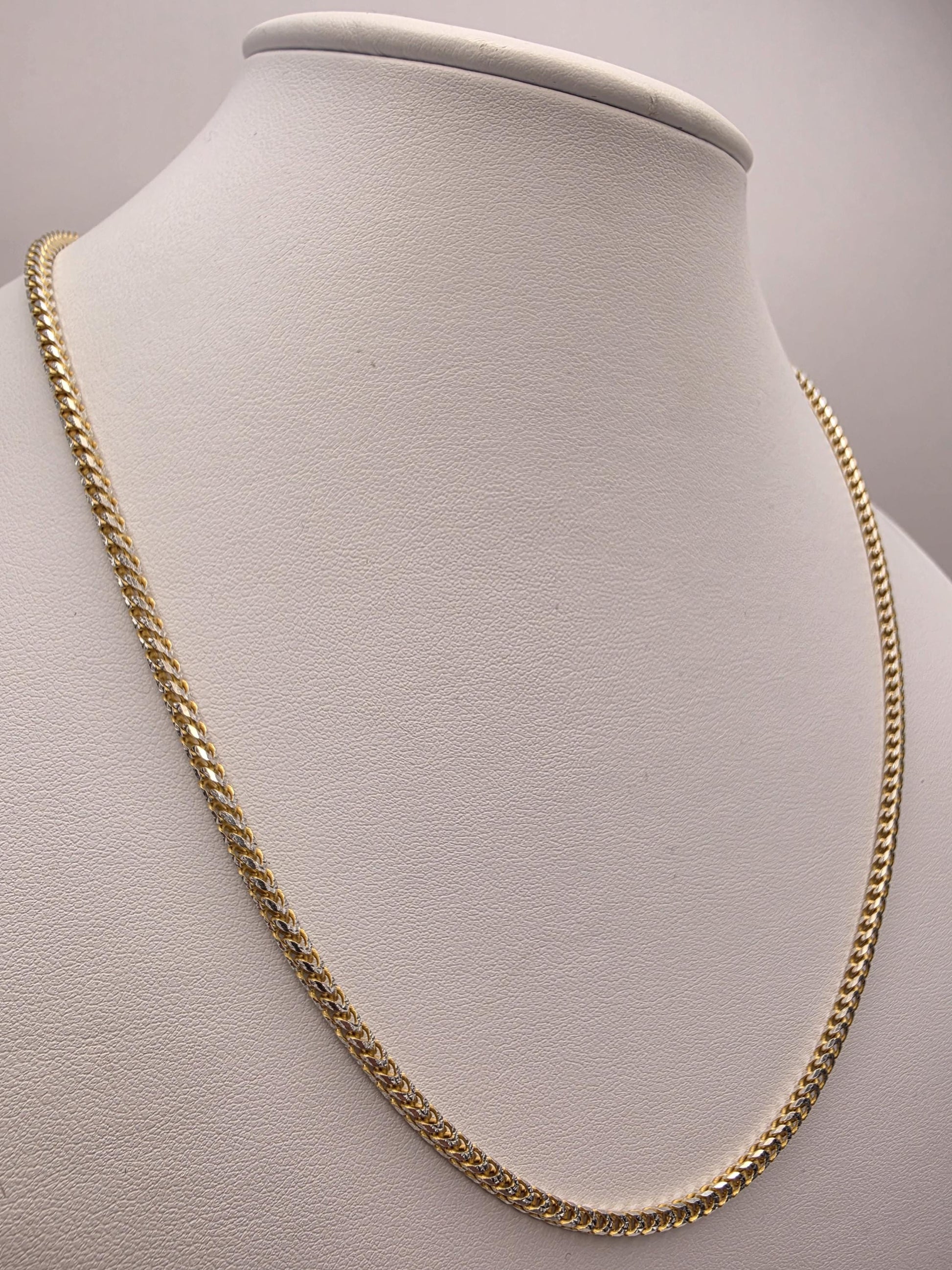 Gold Plated Franco Chain Necklace | 925 Sterling Silver | 20 Inch | 2.5mm | Thin Mens Franco Chain | Layering Necklace