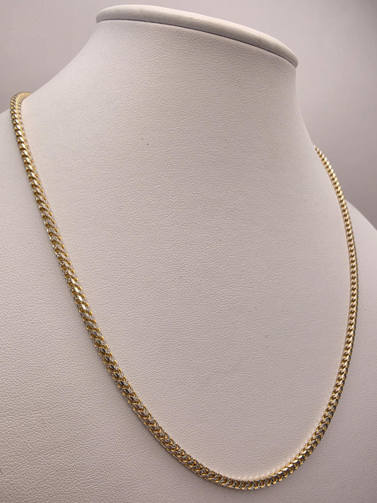 Gold Plated Franco Chain Necklace | 925 Sterling Silver | 20 Inch | 2.5mm | Thin Mens Franco Chain | Layering Necklace