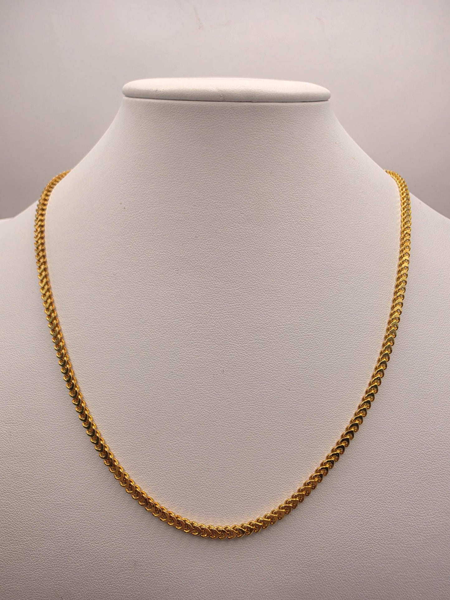 Gold Plated Franco Chain Necklace | 925 Sterling Silver | 20 Inch | 2.55mm | Thin Franco Link Chain | Layering Necklace