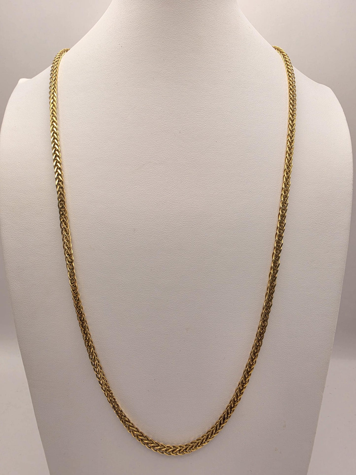 Gold Plated Wheat Chain Necklace | 925 Sterling Silver | 30 Inch | 4.3mm | Long Mens Wheat Spiga Chain | Heavy Chain