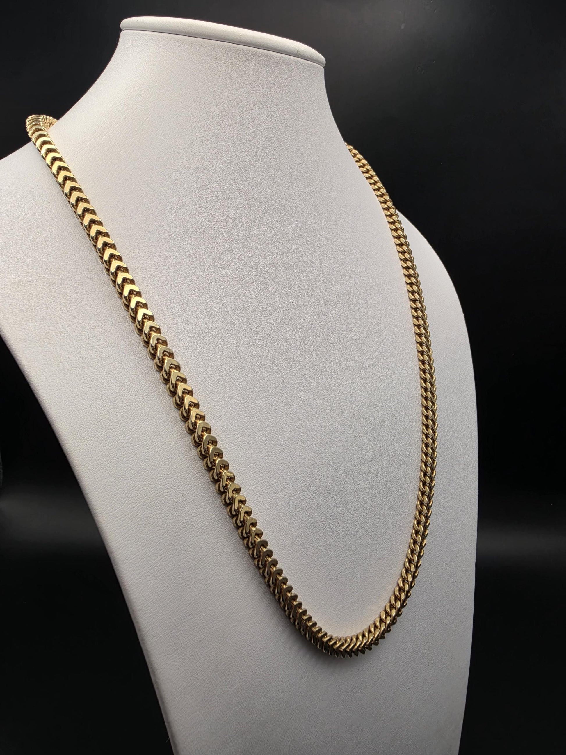 Gold Plated 925 Sterling Silver Franco Link Chain Necklace 26 Inch 5mm Mens Box Wheat Chain Heavy Statement Layering Gift for Him Boyfriend