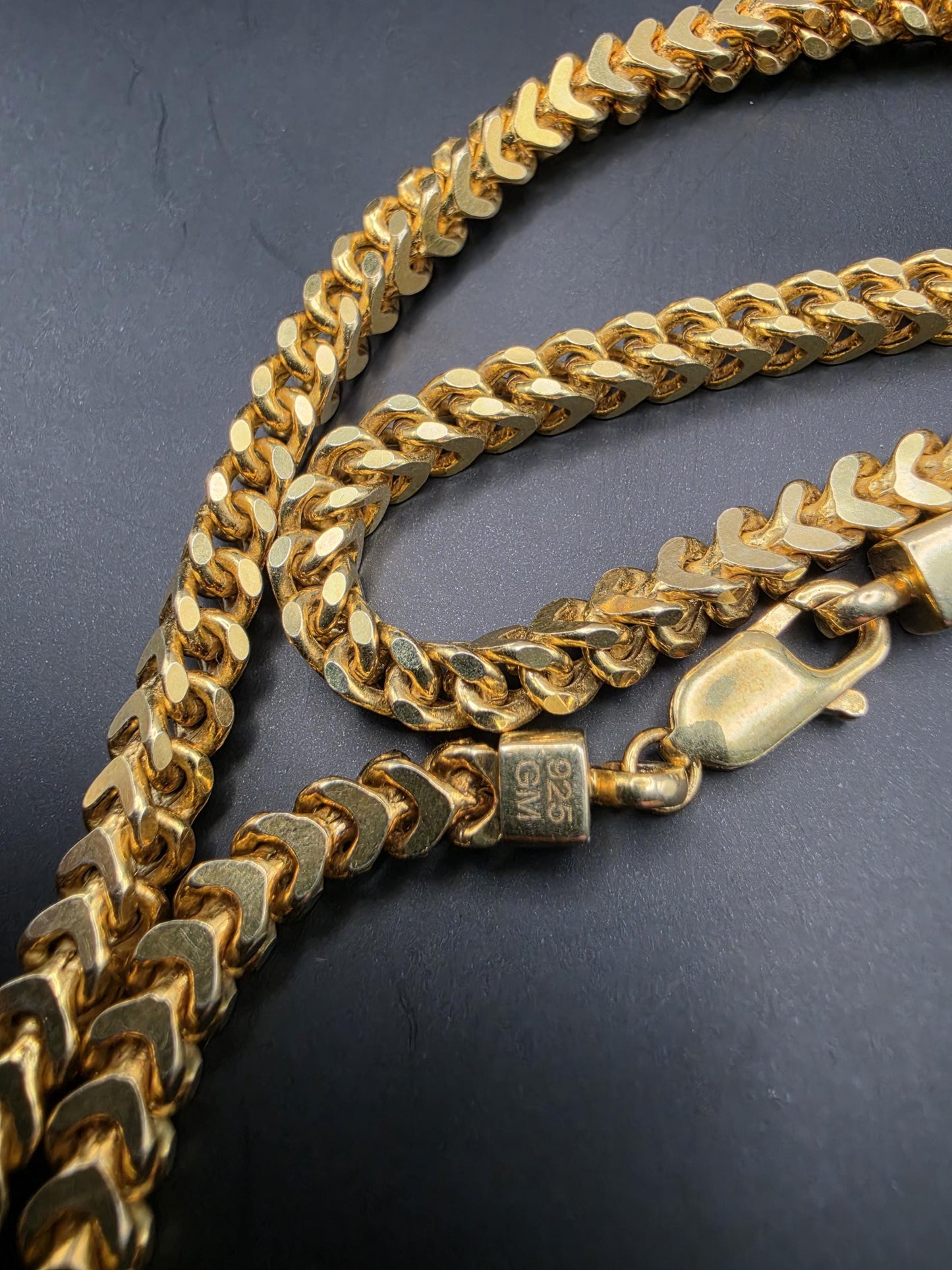 Gold Plated 925 Sterling Silver Franco Link Chain Necklace 28 Inch 5mm Mens Box Wheat Chain Heavy Long Statement Gift for Him Boyfriend Dad